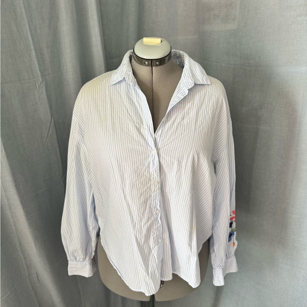 Women's Blue Striped Button Down Shirt